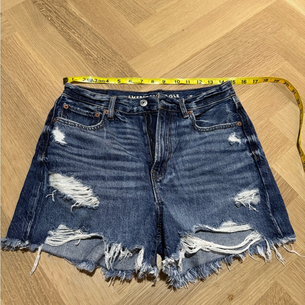 American Eagle Outfitters Women's Ripped Jean Shorts - Dark Blue
